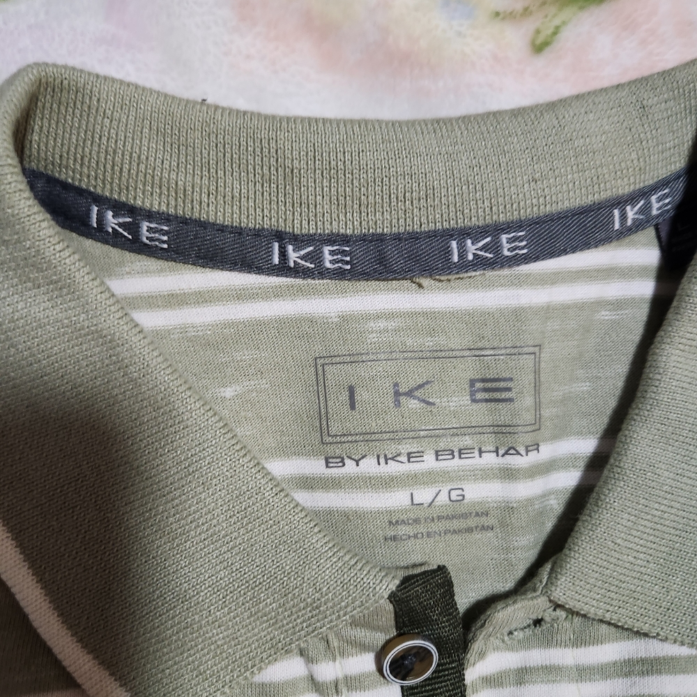 Ike Behar Olive Striped Polo